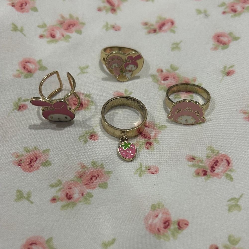 My melody and my sweet piano Rings Set with Pink Accents